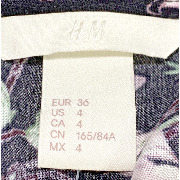 NEW H&M Size 4 Long Sleeve Dress Lilac Floral Print & Goldfinches Boho Casual - Picture 11 of 12